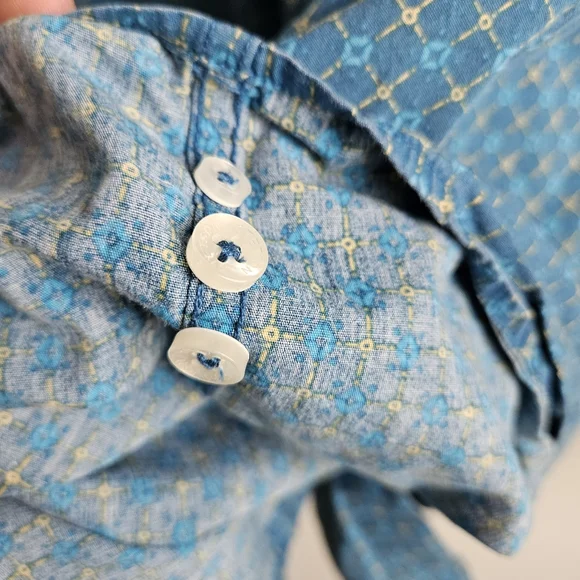 Stetson Men's Medium Button-Down Long Sleeve Blue Geometric Shirt Floral Cuff - Picture 5 of 6
